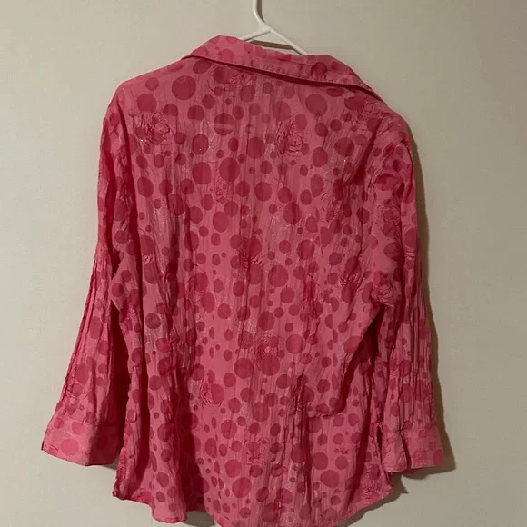 Cato Pink Button‎ Down Women's Shirt 14/16W gorgeous sparkly Polka dots - Picture 5 of 15